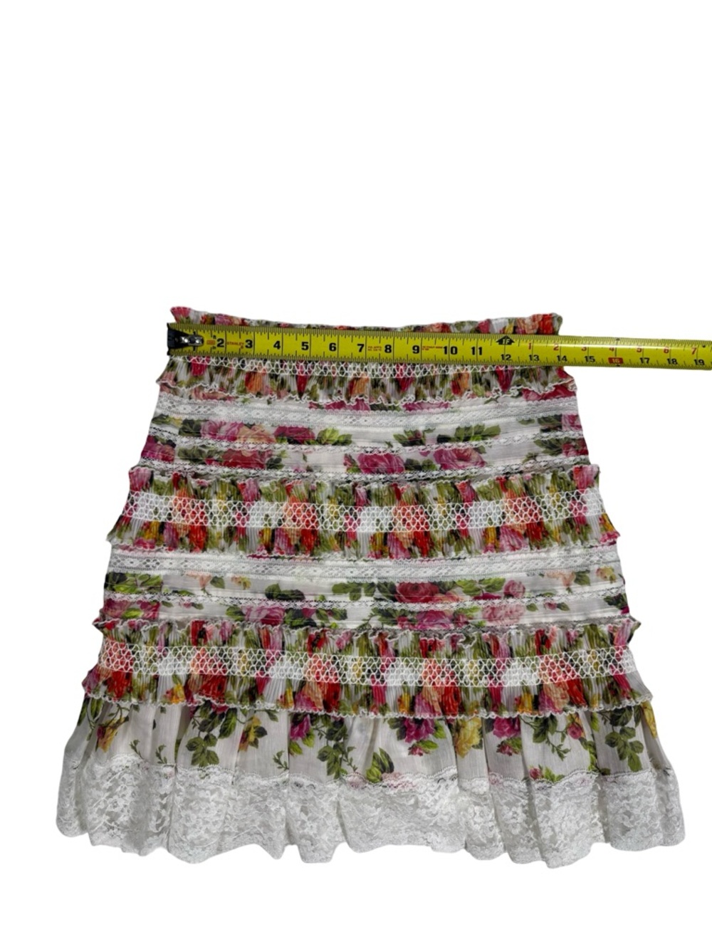Zimmermann Mini Skirt Size 6 Floral Ruffle Silk Linen Lace Trim Summer Designer - Picture 3 of 10